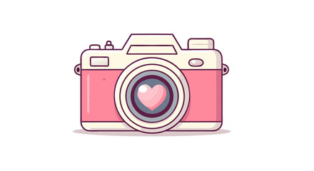 Cute Vector SVG Illustration of a Pink Camera with Heart Lens in Modern Flat Style for Digital Media and Web Design