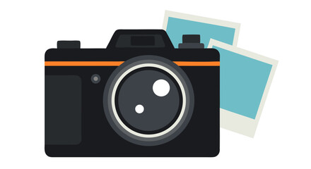 Photographic Camera Vector SVG Illustration with Polaroid Photos in Modern Flat Style Bright Colors