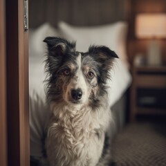 Family dog is in a hotel room - Pet friendly hotel