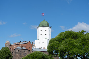 Medieval castle in Vyborg and St. Olav Tower. Fortress was built by Swedes during Middle Ages. 