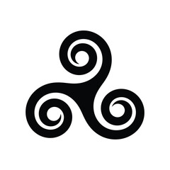 Black triskelion symbol on a white background
