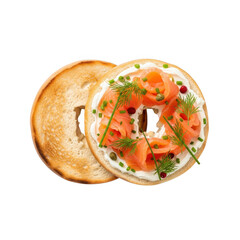 Delicious smoked salmon cream cheese bagel with dill and capers ready for breakfast