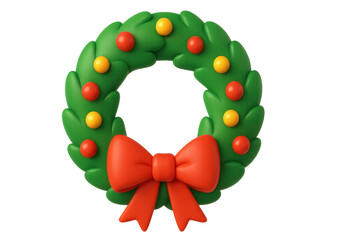 A Vibrant, Festive Wreath Adorned with Colorful Ornaments and a Cheerful Bow, Perfect for Celebrating the Holiday Season isolated on white or transparent png
