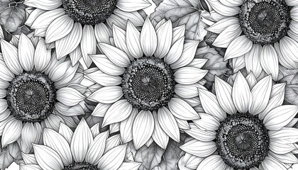 Monochrome sunflower pattern