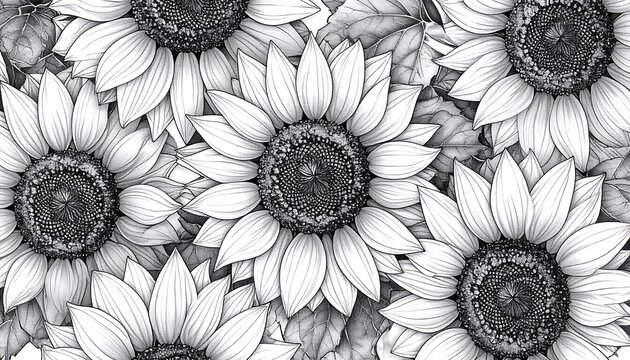 Monochrome sunflower pattern - Powered by Adobe
