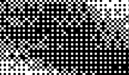 This striking image presents a high-contrast pattern with black and white squares that create a mesmerizing visual effect resembling pixelation and a dynamic checkerboard design
