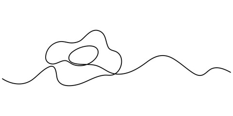Continuous single line drawing of sunny side up egg logo label. Continuous one line drawing of fried egg. white background. Modern one line design vector graphic illustration