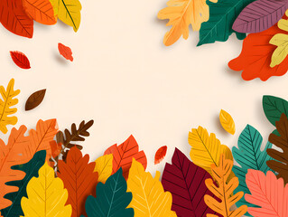 Colorful Autumn Leaves Border Background, Seasonal Nature Illustration
