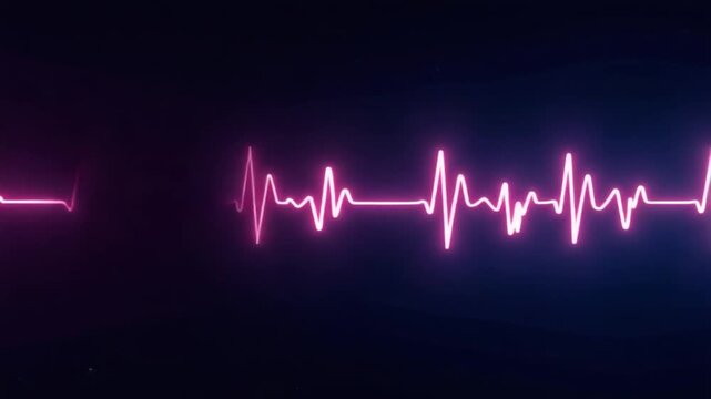 ECG cardiogram oscilloscope monitor heartbeat line. Heartbeat cardiogram, glowing neon pulse, seamless loop