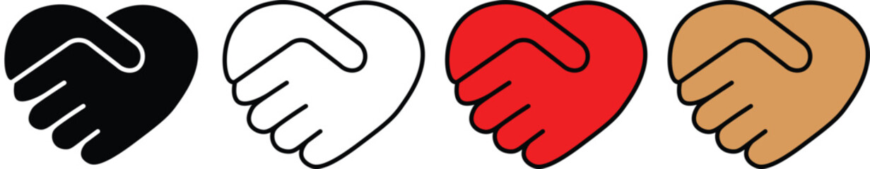 Handshake in heart shape conceptual icon. Heart Shaped Handshake Icon. Two hands in shape of heart. Heart symbol vector illustration
