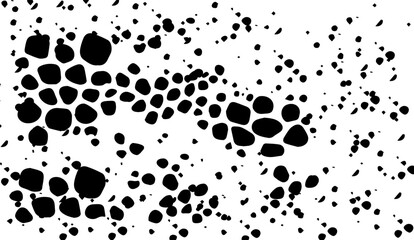 The graphic image features a dynamic array of black spots and blobs scattered across a clean white background, creating a visually engaging and modern abstract design.
