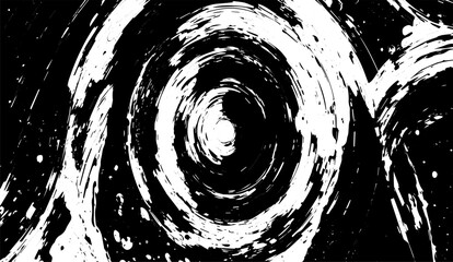 Monochromatic swirls form an eye-catching abstract design, featuring high-contrast white brushstrokes against a sleek black backdrop, creating a visually compelling and dynamic art piece