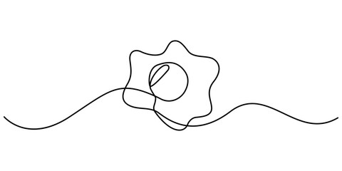 Continuous single line drawing of sunny side up egg logo label. Continuous one line drawing of fried egg. white background. Modern one line design vector graphic illustration