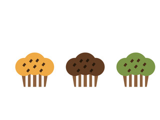 チョコが入ったマフィンのアイコンのイラストのセット
