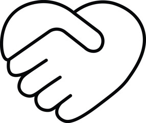 Handshake in heart shape conceptual icon. Heart Shaped Handshake Icon. Two hands in shape of heart. Heart symbol vector illustration
