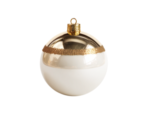 christmas ball white with gold on transparent background
