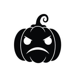 Black pumpkin emoji with angry face and curly stem