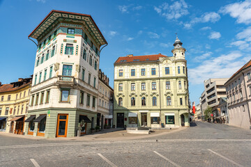 Preseren Square, historic center of the city of Ljubljana, capital of Slovenia.