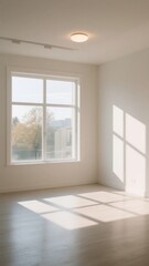 Fototapeta premium Sunlit Empty Room with Large Window and Hardwood Floor