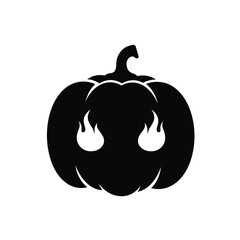 Black pumpkin with fiery eyes icon silhouette vector