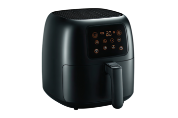 Modern black air fryer with digital controls