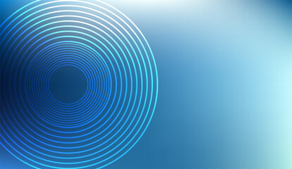 Illuminated concentric circles emanate from a central dark point, contrasting with a soft, gradient backdrop of blue to light teal for a modern abstract design