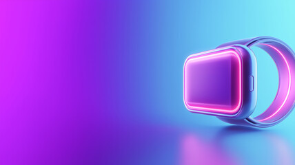 Modern smartwatch on purple-blue gradient background with plenty of free space for advertising and text.