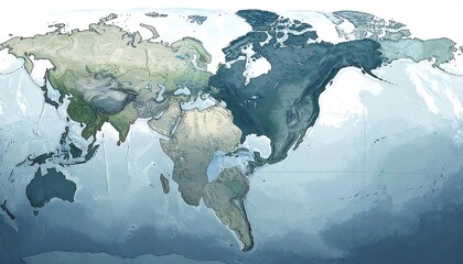 World map, shaded relief, color gradients