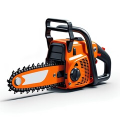 Fototapeta premium Realistic Orange and Black Chainsaw with Sharp Silver Blade