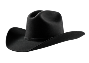 Dark cowboy hat, angled view.  Wide brim, soft crown