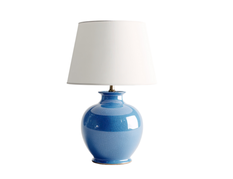 White shade, cobalt blue ceramic lamp