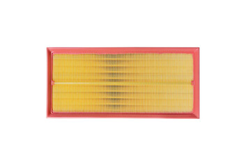 Car air filter element. Car engine air filter isolated on white background. Close-up air filter isolated. Quality spare parts for car service or maintenance