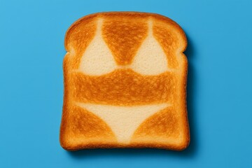 Toasted Bread with Bikini Tan Line Pattern on Bright Blue Background in a Playful Food Art Concept