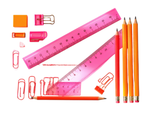 Minimalist Pink Plastic Ruler with Stationery Props