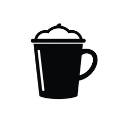 Black silhouette of coffee cup with whipped cream drink