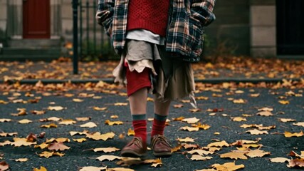 Autumn Street Fashion in Frump Style with Fallen Leaves