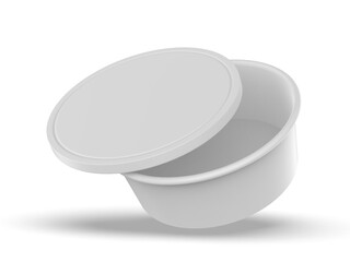 Blank round disposable food bowls container in white and kraft brown paper, designed as clean packaging mockups for branding and marketing use. 3D render illustration.
