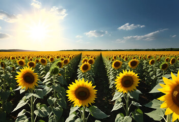 Sunflower field blooming landscape photo realistic