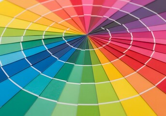 Fototapeta premium Close-up of a designer's color guide fan, showing a rich rainbow spectrum for creative projects and color matching