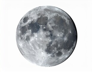 Obraz premium Full Moon Isolated on White Background – High-Resolution Astronomical Image