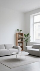 Minimalist Living Room with Light Furniture and Greenery