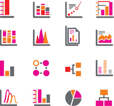 Collection of Diverse Data Visualization Icons: Charts, Graphs, and Diagrams