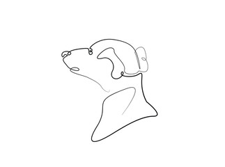 Dog head in single outline illustration. Continuous line art drawing of puppy head Editable stroke.