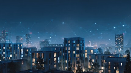 Fototapeta premium A city with a lot of buildings and a lot of lights