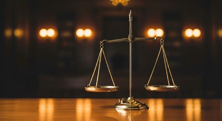 Symbol of justice and balance the golden scales of themis reflecting warm light against a blurred backdrop