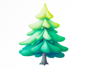 Watercolor illustration of a lush evergreen pine tree with layered green conifer branches, natural forest element, isolated on white. Vector illustration.