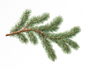 Naklejka premium Watercolor pine branch with lush green needles, handpainted detail perfect for winter holiday decor, greeting cards, and seasonal festive packaging. Vector illustration. 