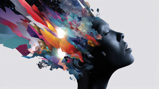 Abstract concept art of exploding creative human mind