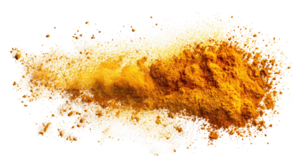 Spilled golden spice, a chaotic explosion of vibrant yellow and orange powder