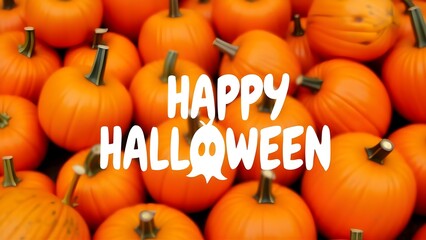 Happy Halloween typography on a pumpkin background.